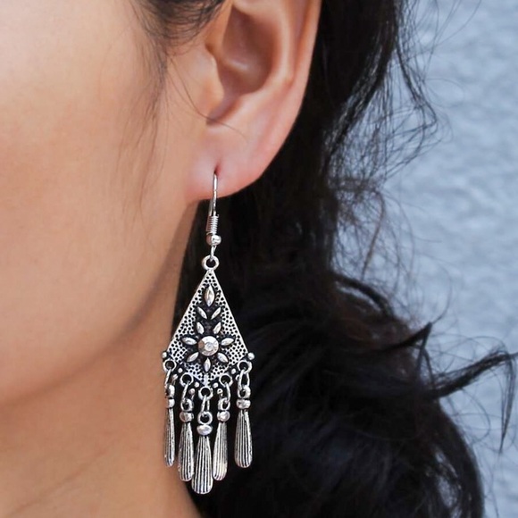 Any 2/$20! Silver Antiqued Boho Statement Earrings - Picture 2 of 5